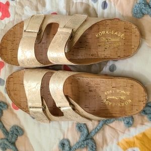 Kork-Ease Metallic Gold Cork Slide Sandals